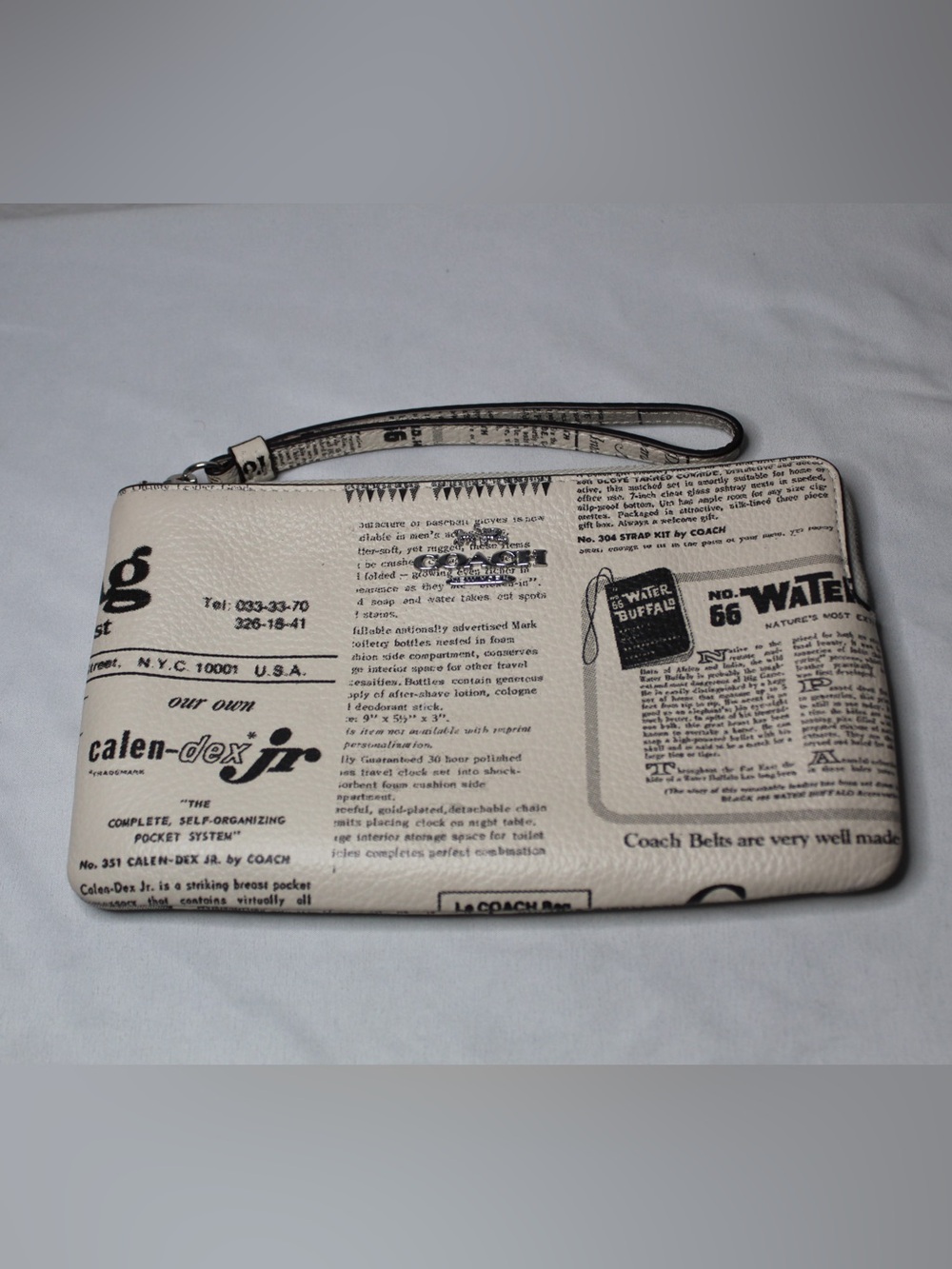 Coach Printed Newsprint Leather Wristlet - Cream/Black